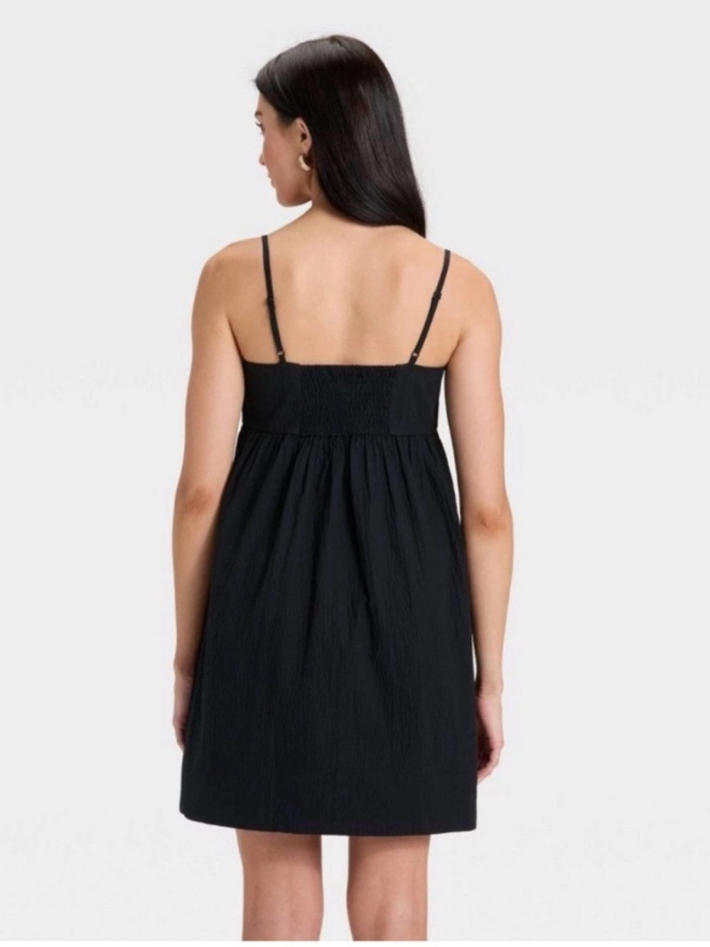 A New Day Black Seersucker Textured Smocked Mini V Neck Dress Sz S | NWT - Picture 2 of 8